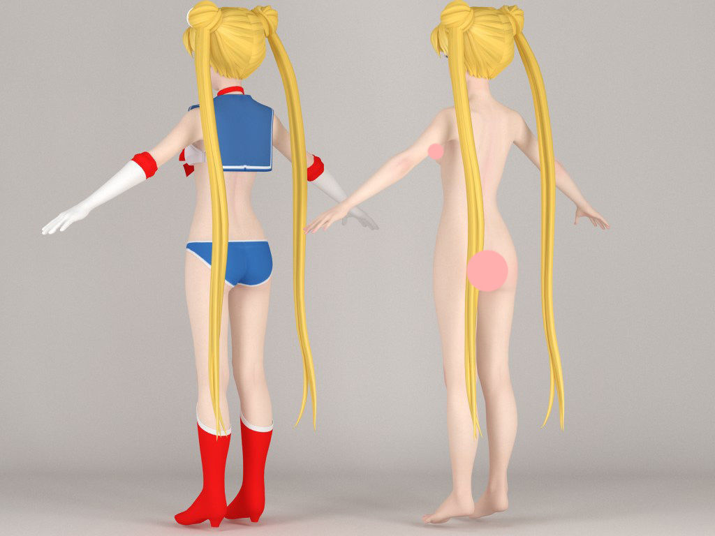 T pose nonrigged model of Sailor Moon anime girl 3D model_5