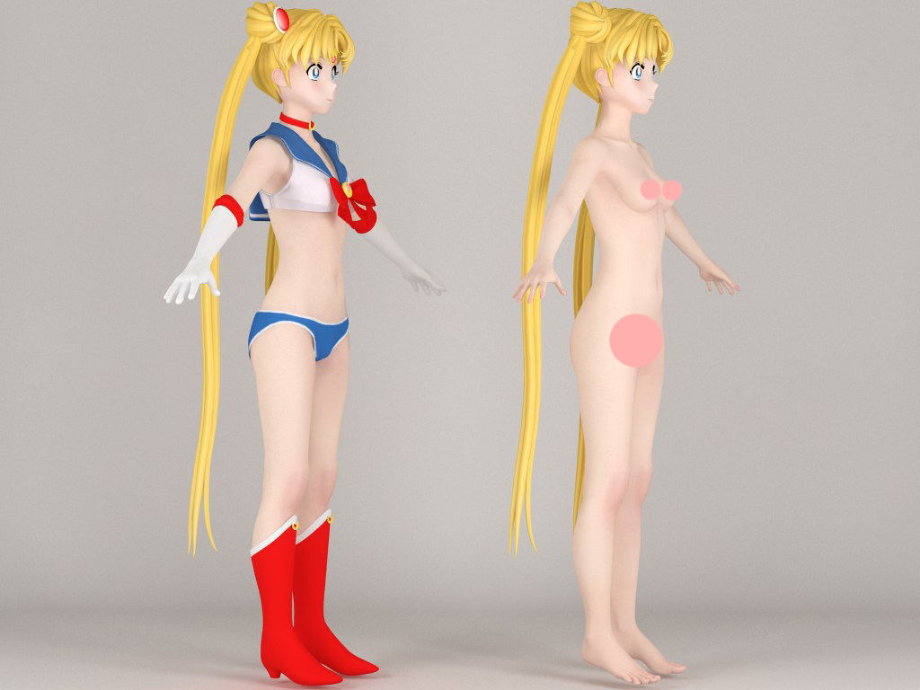 T pose nonrigged model of Sailor Moon anime girl 3D model_6