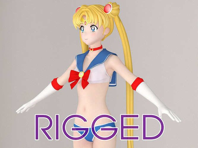 T pose rigged model of Sailor Moon anime girl 3D model