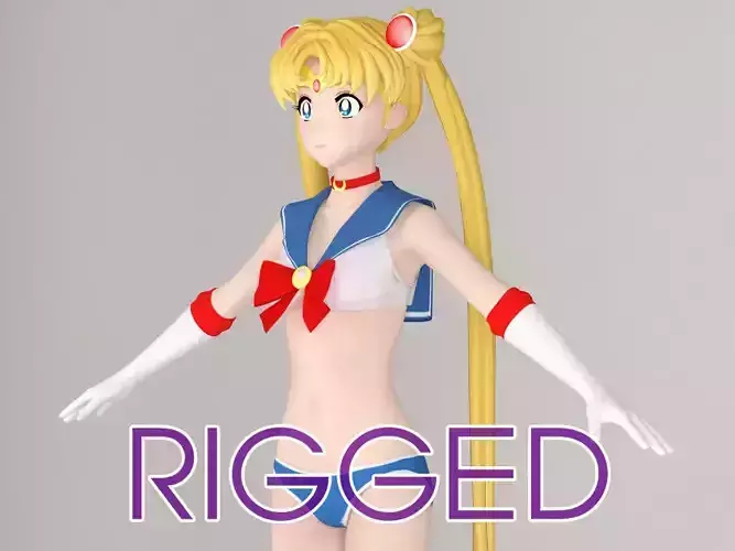 T pose rigged model of Sailor Moon anime girl