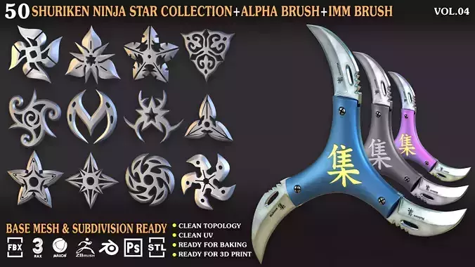Shuriken Ninja Star CollectionVol 04 Low-poly 3D model