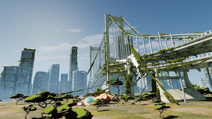 blender anime bridge and city 3D model