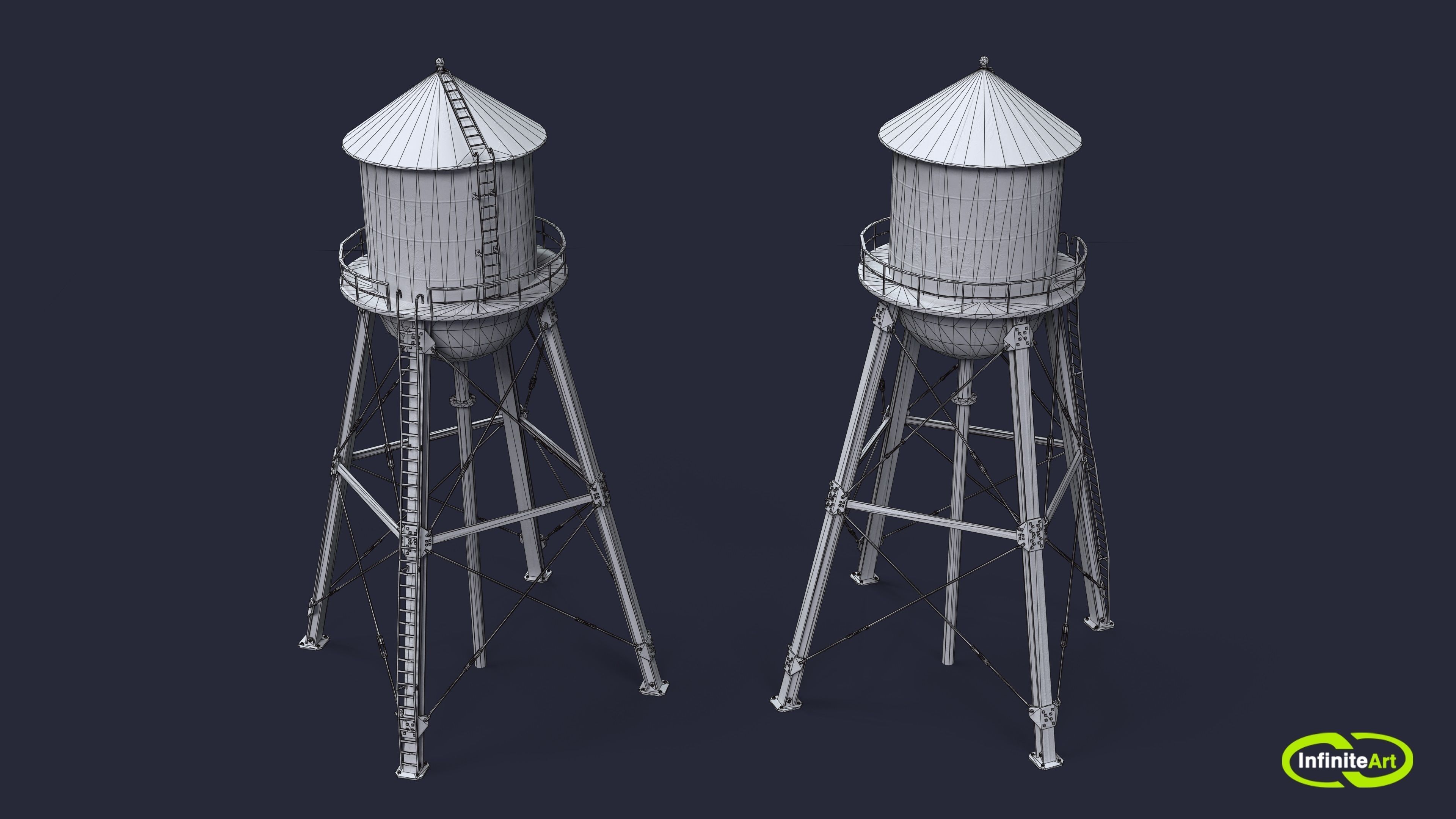 Water Tower Low-poly 3D model_6