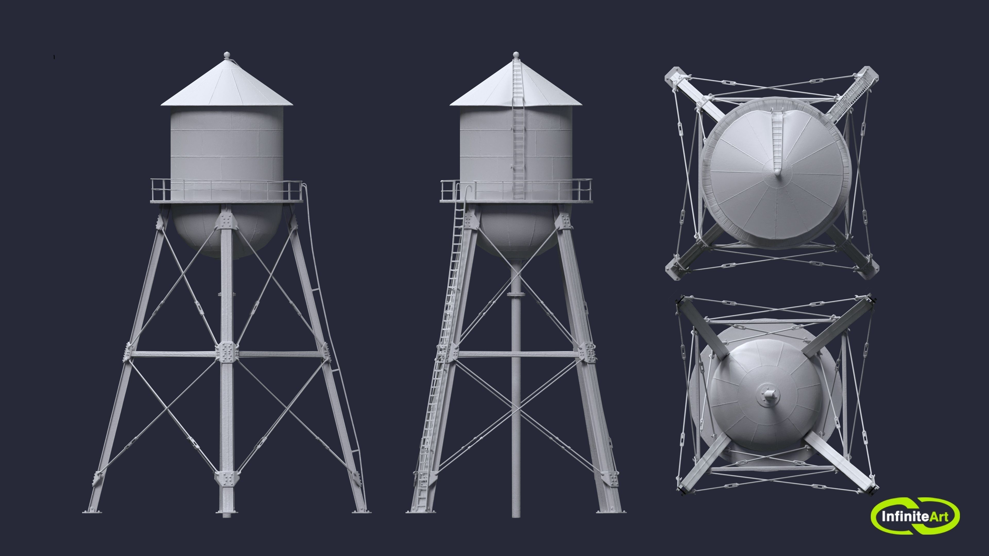 Water Tower Low-poly 3D model_9