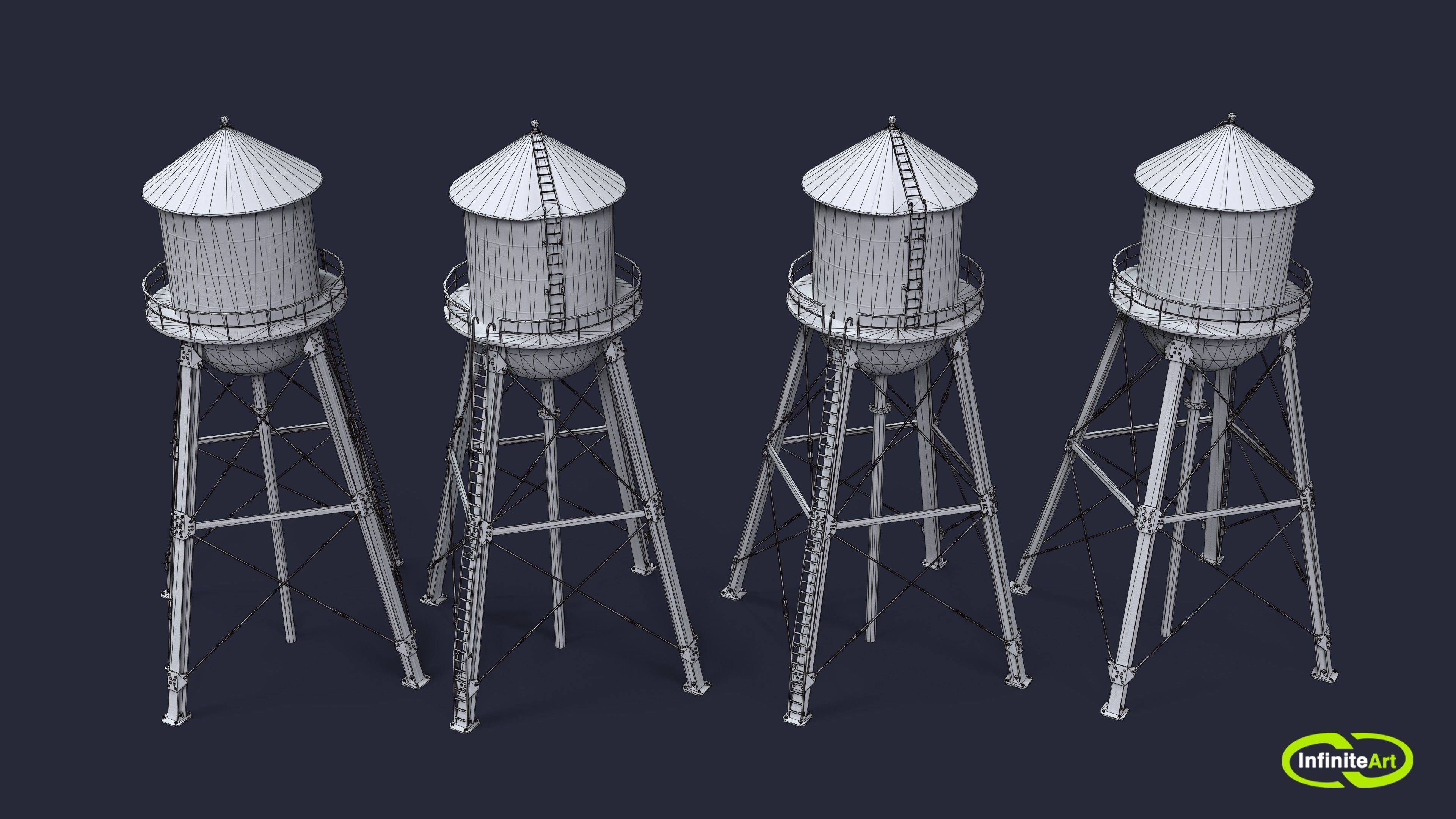 Water Tower Low-poly 3D model_3
