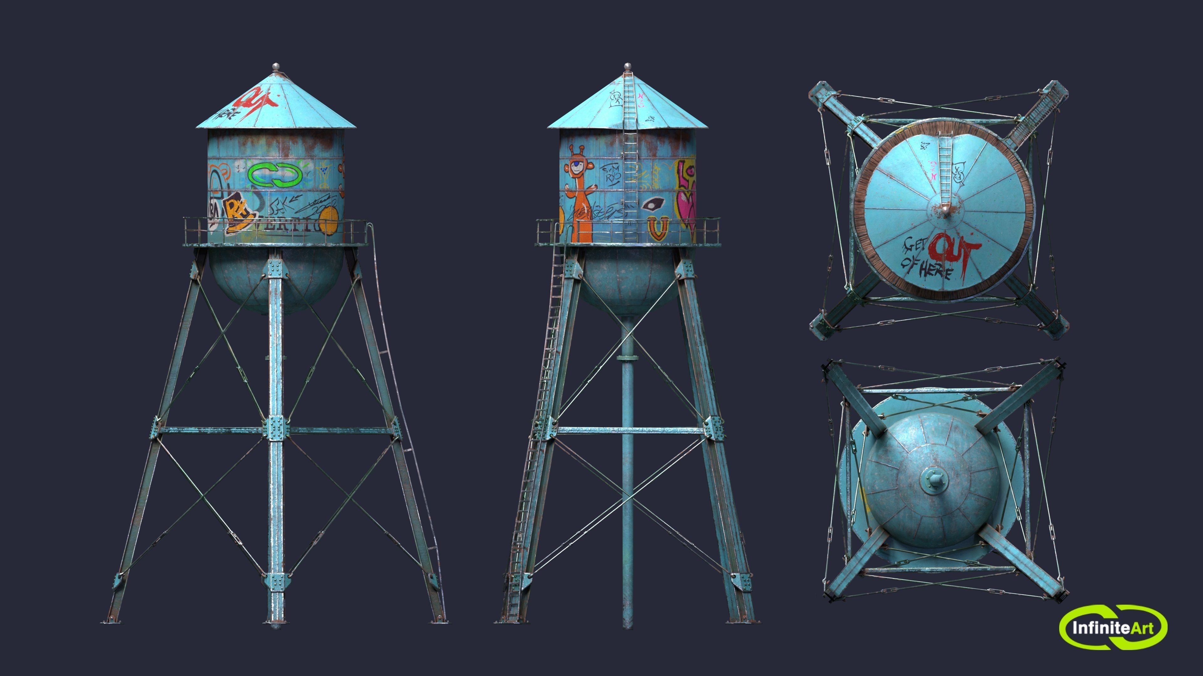 Water Tower Low-poly 3D model_7