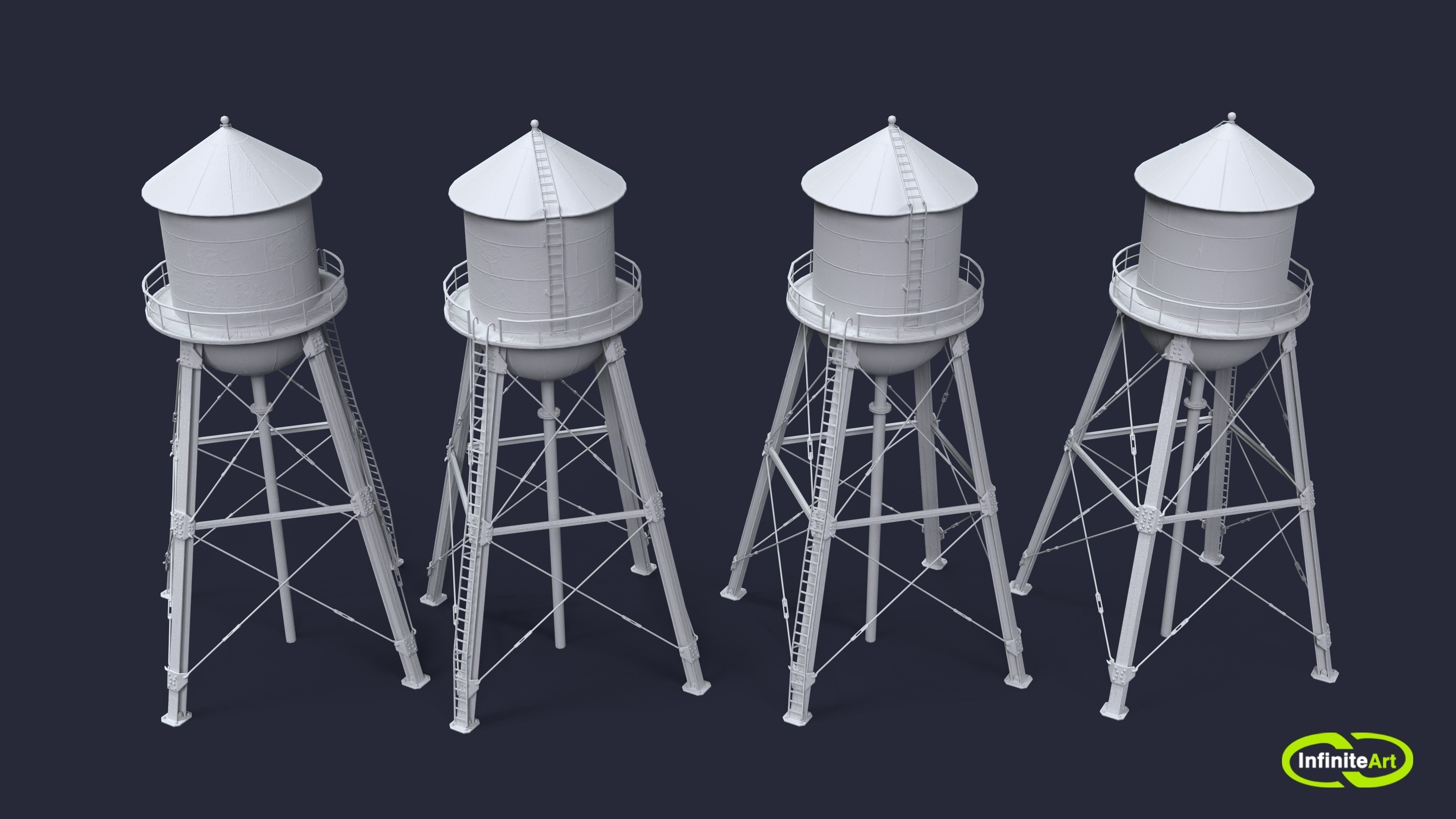 Water Tower Low-poly 3D model_2