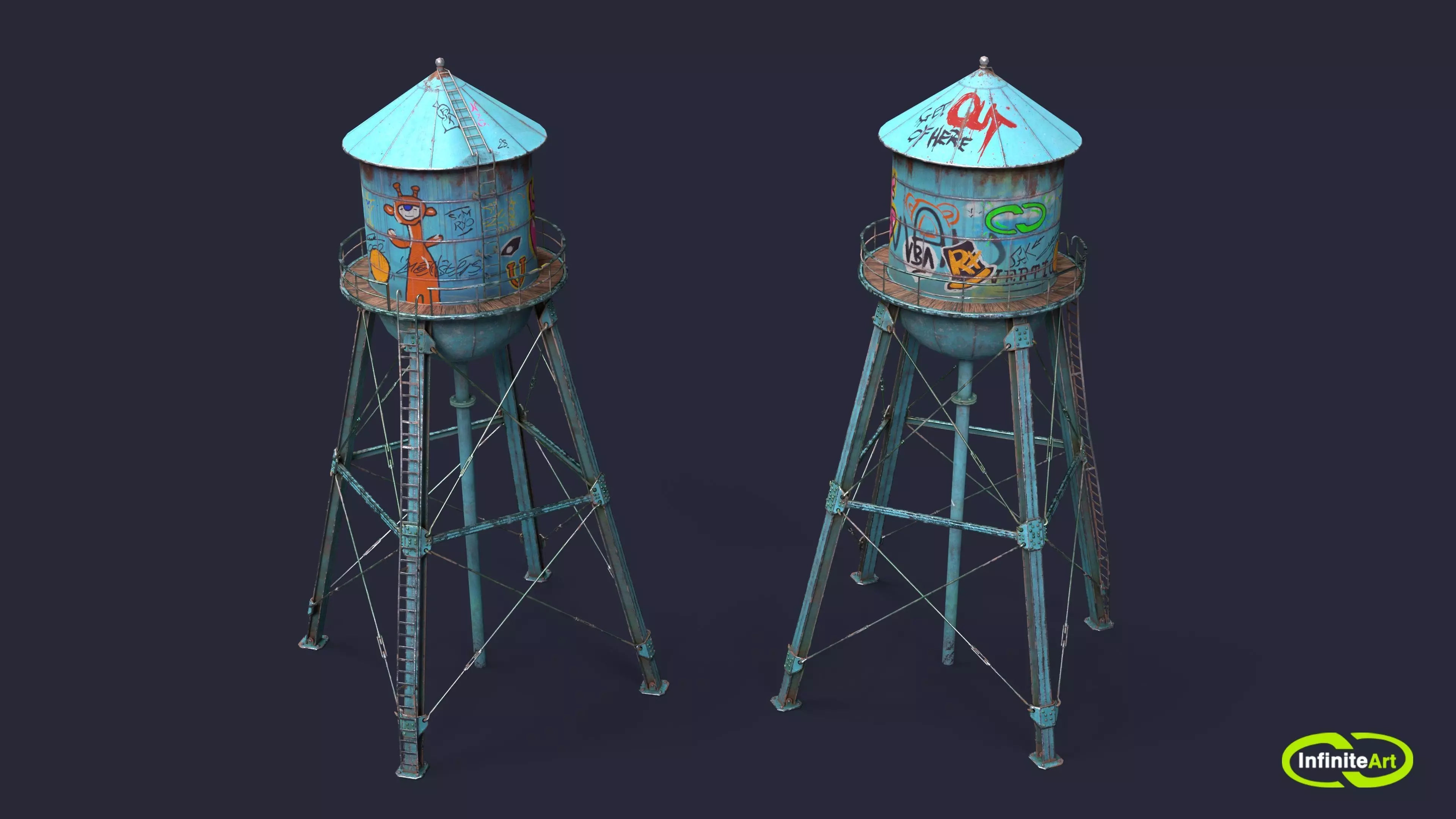 Water Tower Low-poly 3D model_0