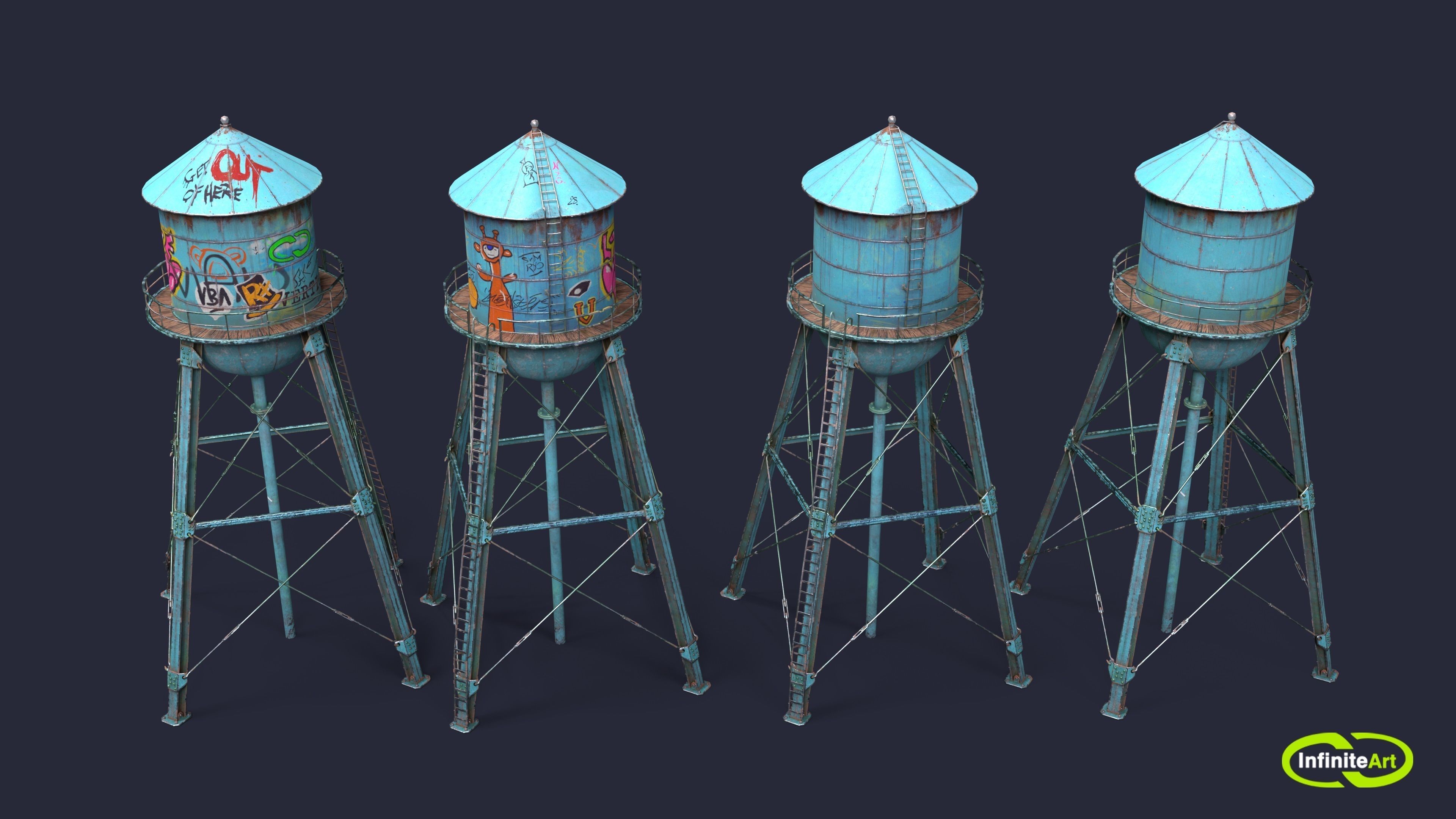 Water Tower Low-poly 3D model_11