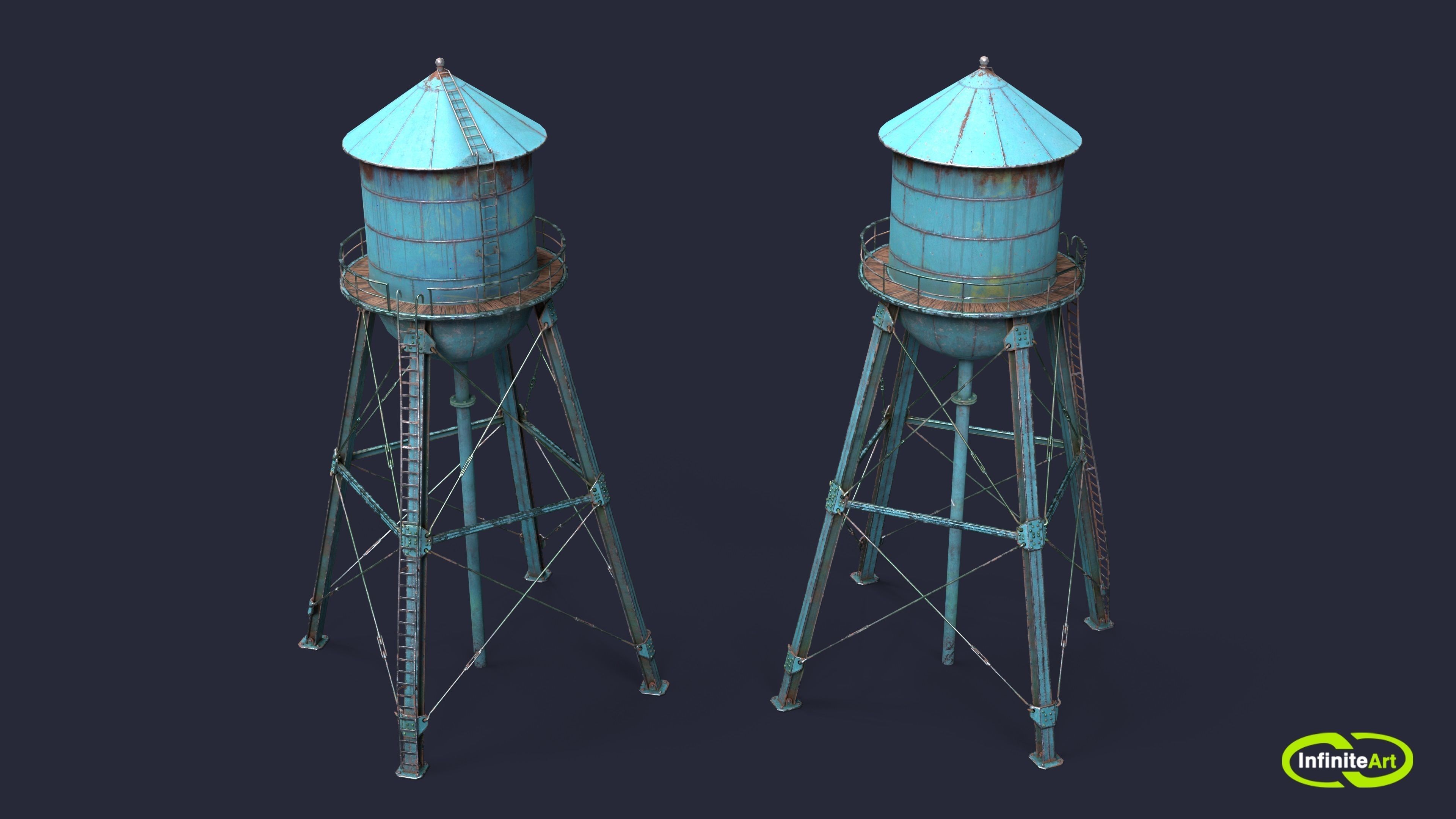 Water Tower Low-poly 3D model_4