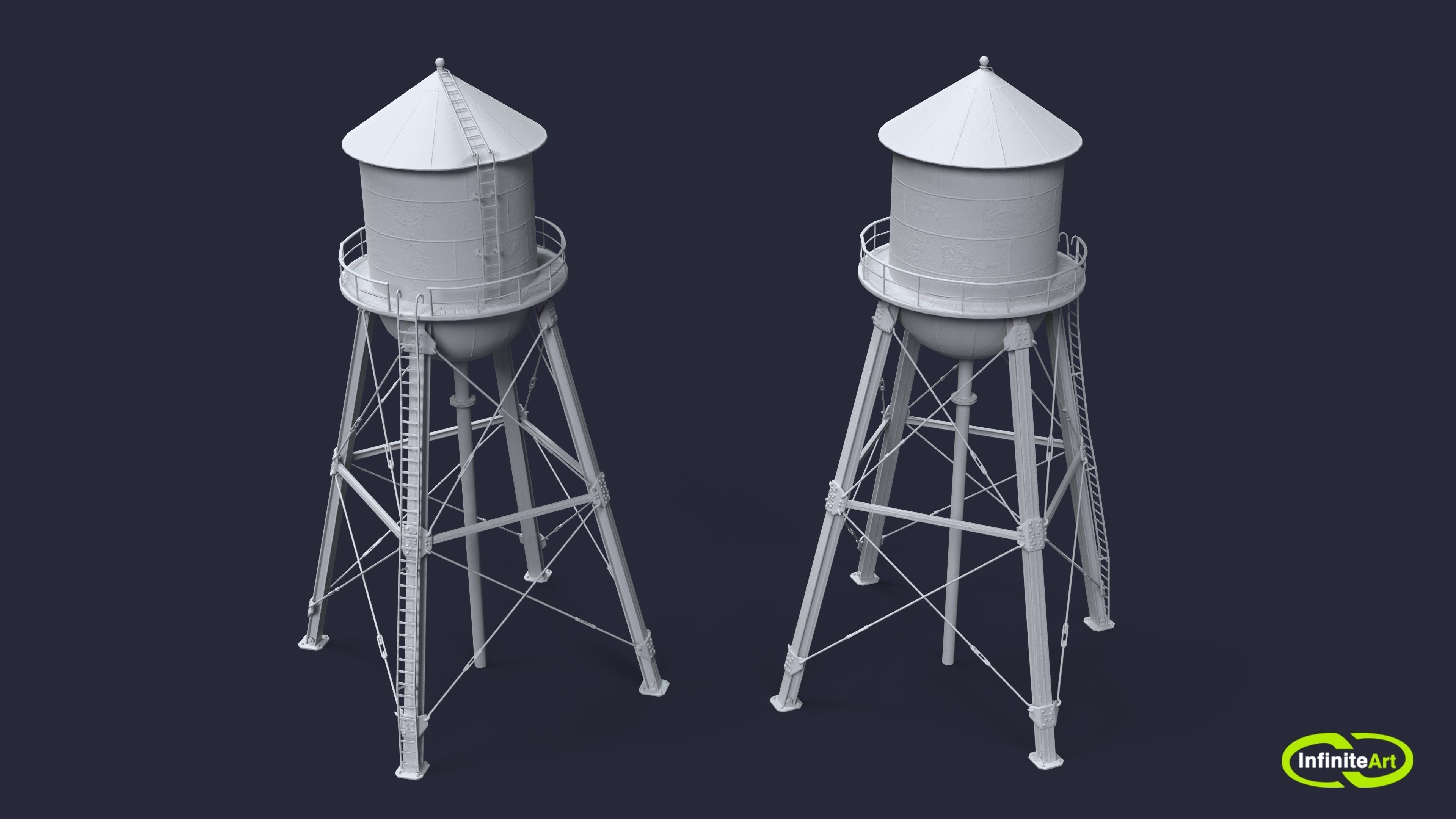 Water Tower Low-poly 3D model_5