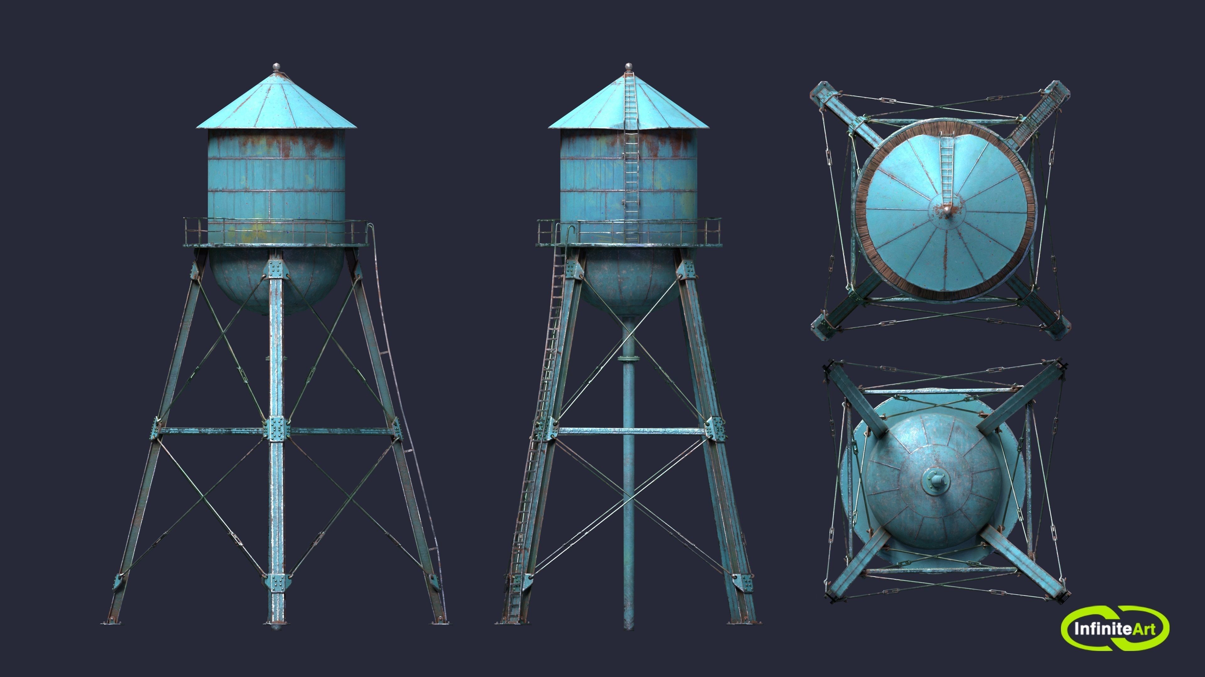 Water Tower Low-poly 3D model_8