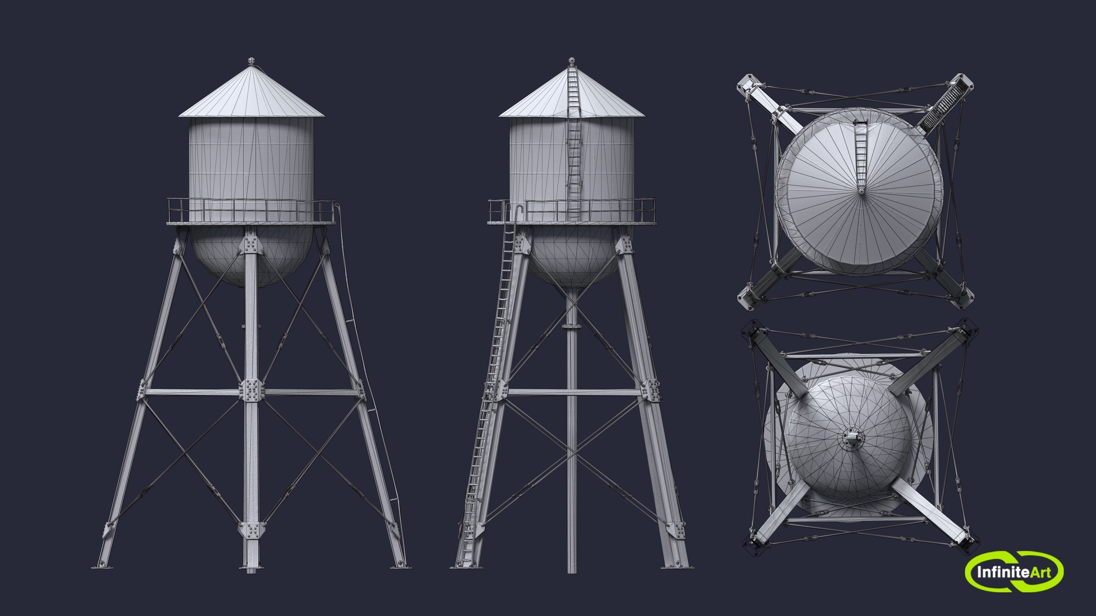 Water Tower Low-poly 3D model_10