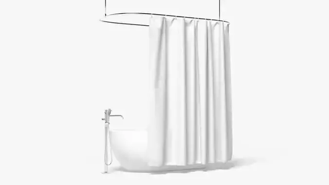 Closed Shower Curtain with Bath Interior Elements