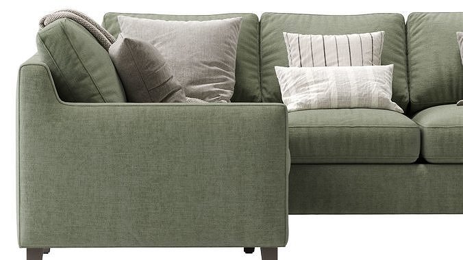 Beverly Upholstered 3 Piece L Sectional Green 3D model 7
