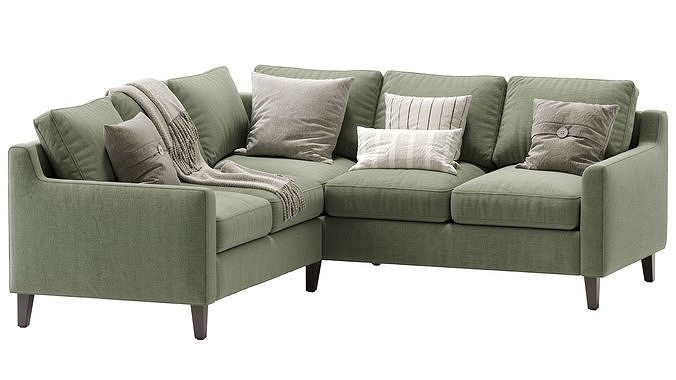 Beverly Upholstered 3 Piece L Sectional Green 3D model 3