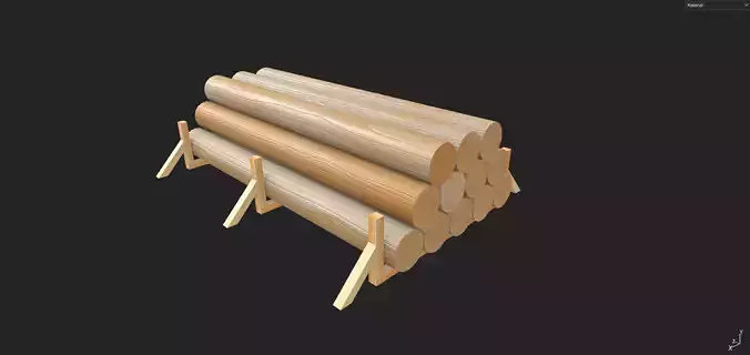 PBR Cylindrical wooden beams 3D model
