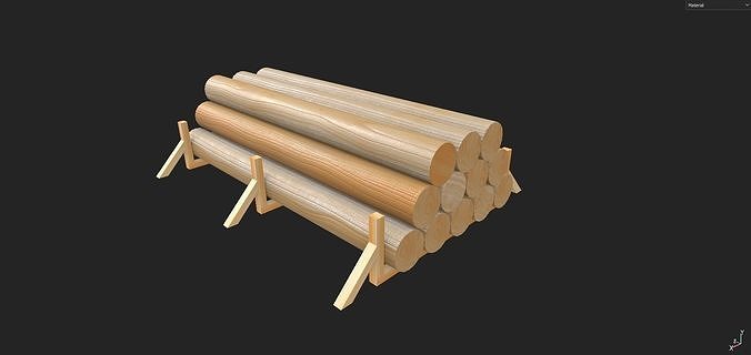 PBR Cylindrical wooden beams 3D model Low-poly 3D model