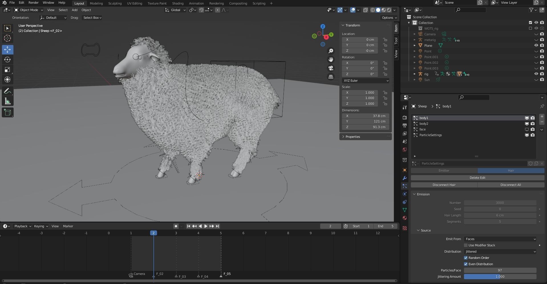 Fur Black Sheep Rigged in Blender Low-poly 3D model_12