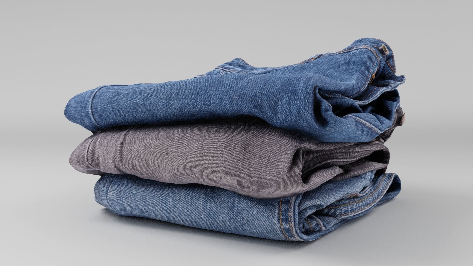 Pile or stock of folded blue jeans pants for wardrobe 3D model_4