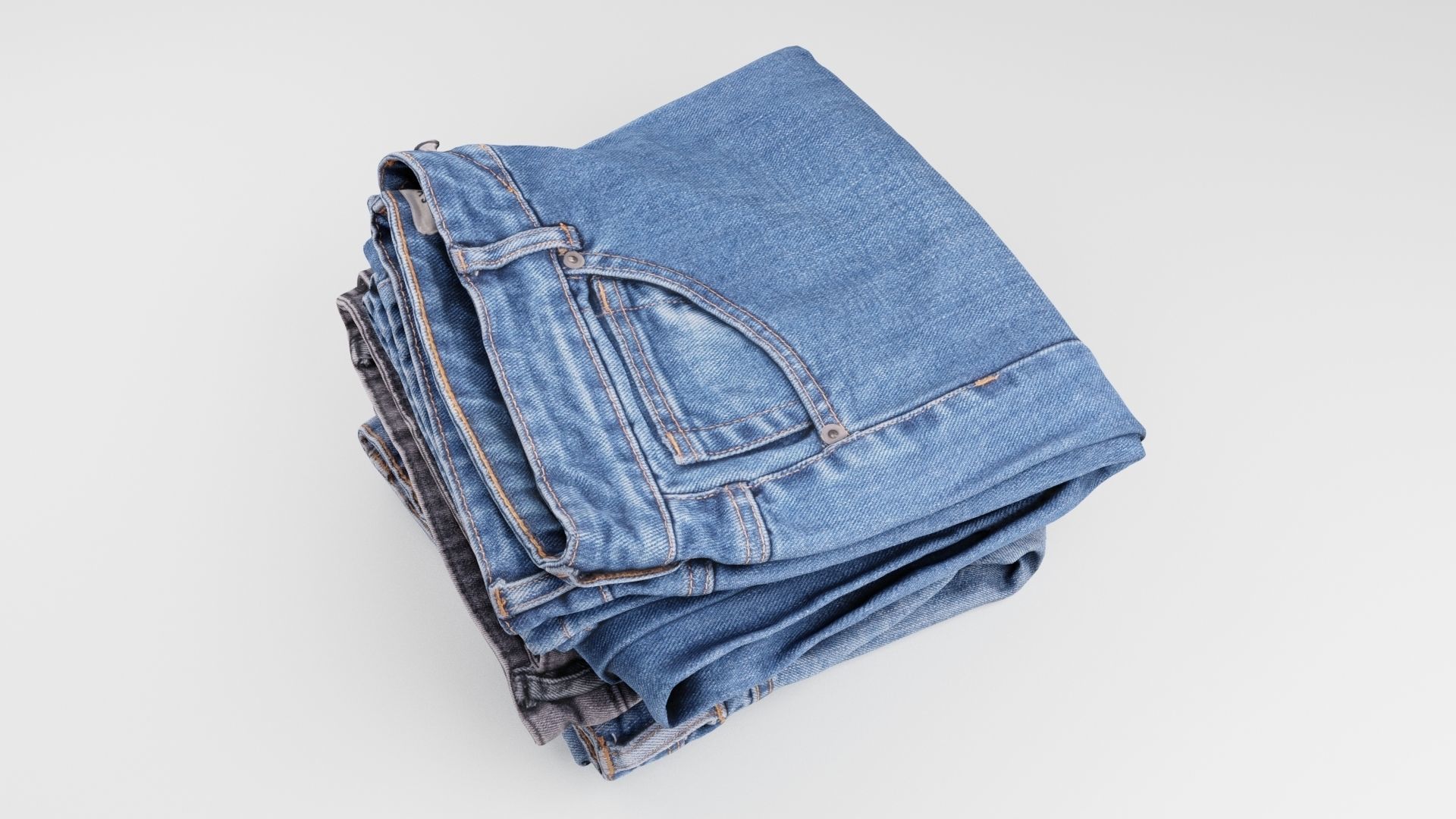 Pile or stock of folded blue jeans pants for wardrobe 3D model_2
