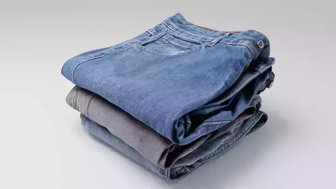 Pile or stock of folded blue jeans pants for wardrobe