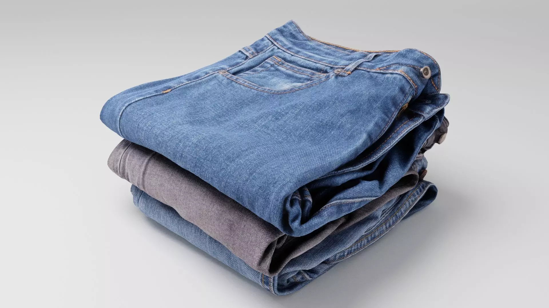Pile or stock of folded blue jeans pants for wardrobe 3D model_0