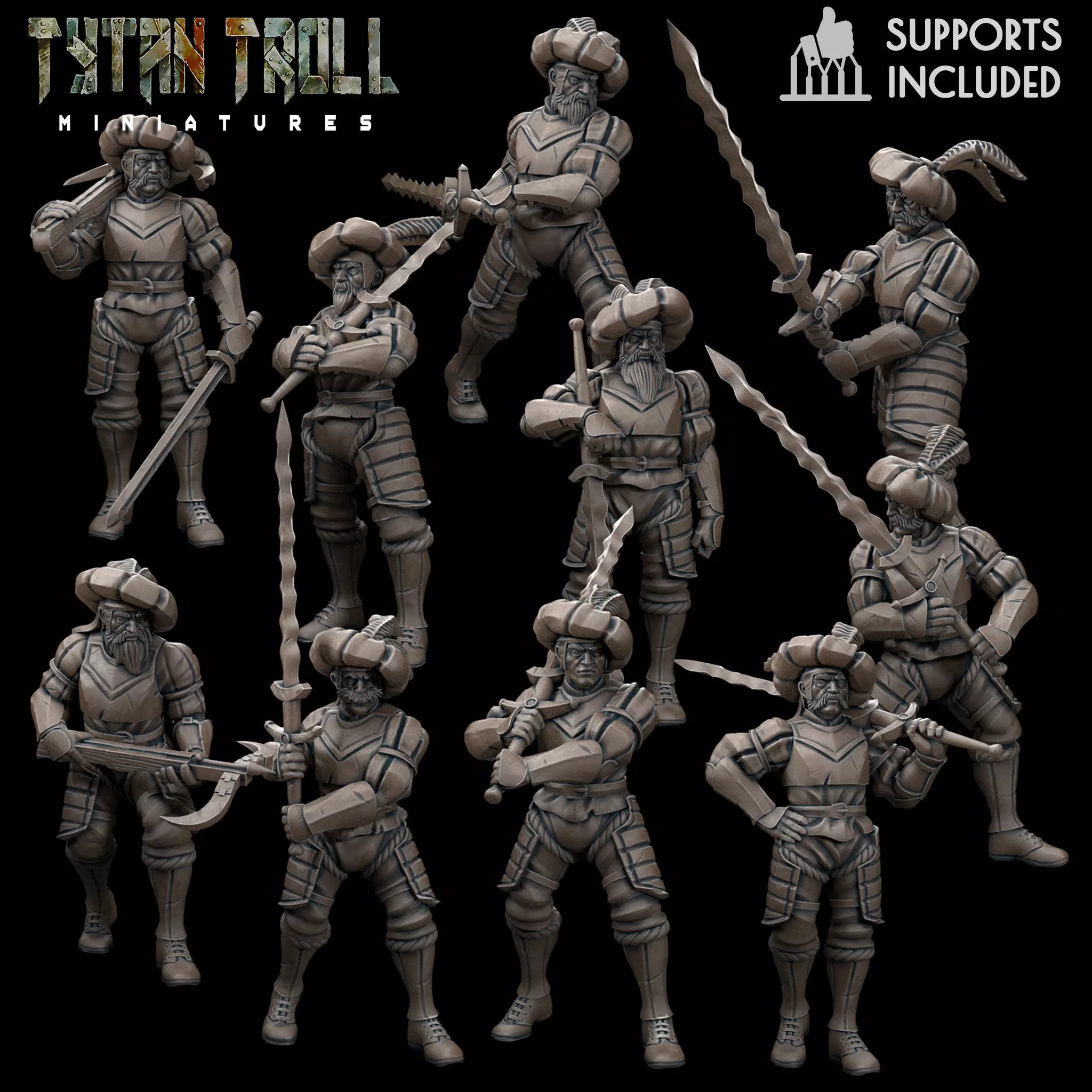 Mercenary Landsknecht Soldier Bundle - Pre-Supported 3D print model_0