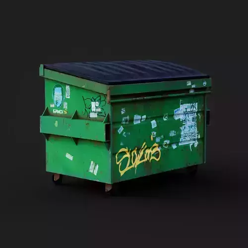 LOW POLY - DUMPSTER garbage can with graffiti