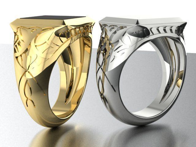 signet mens ring with black onyx two options 3D print model_10