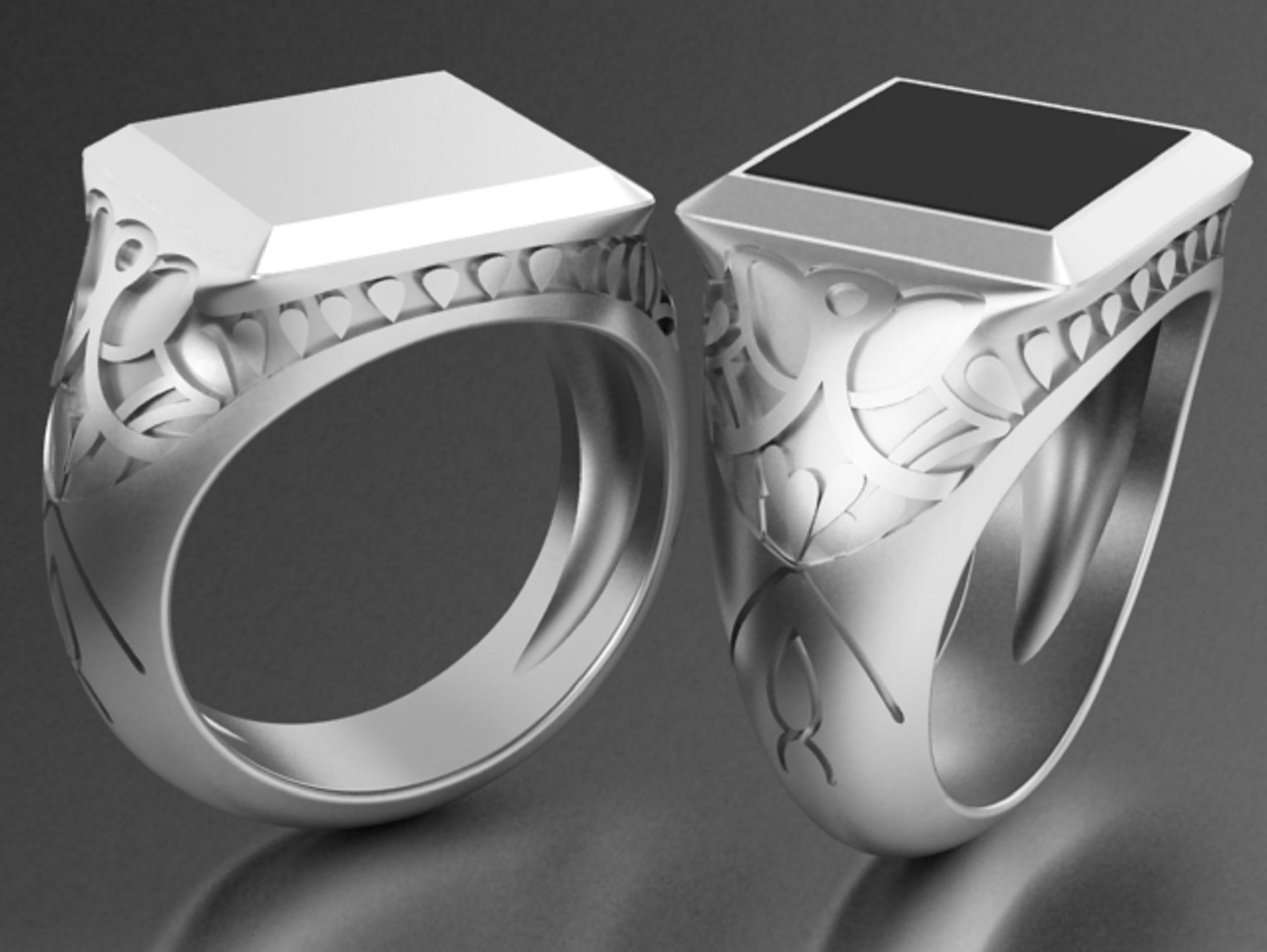 signet mens ring with black onyx two options 3D print model_9