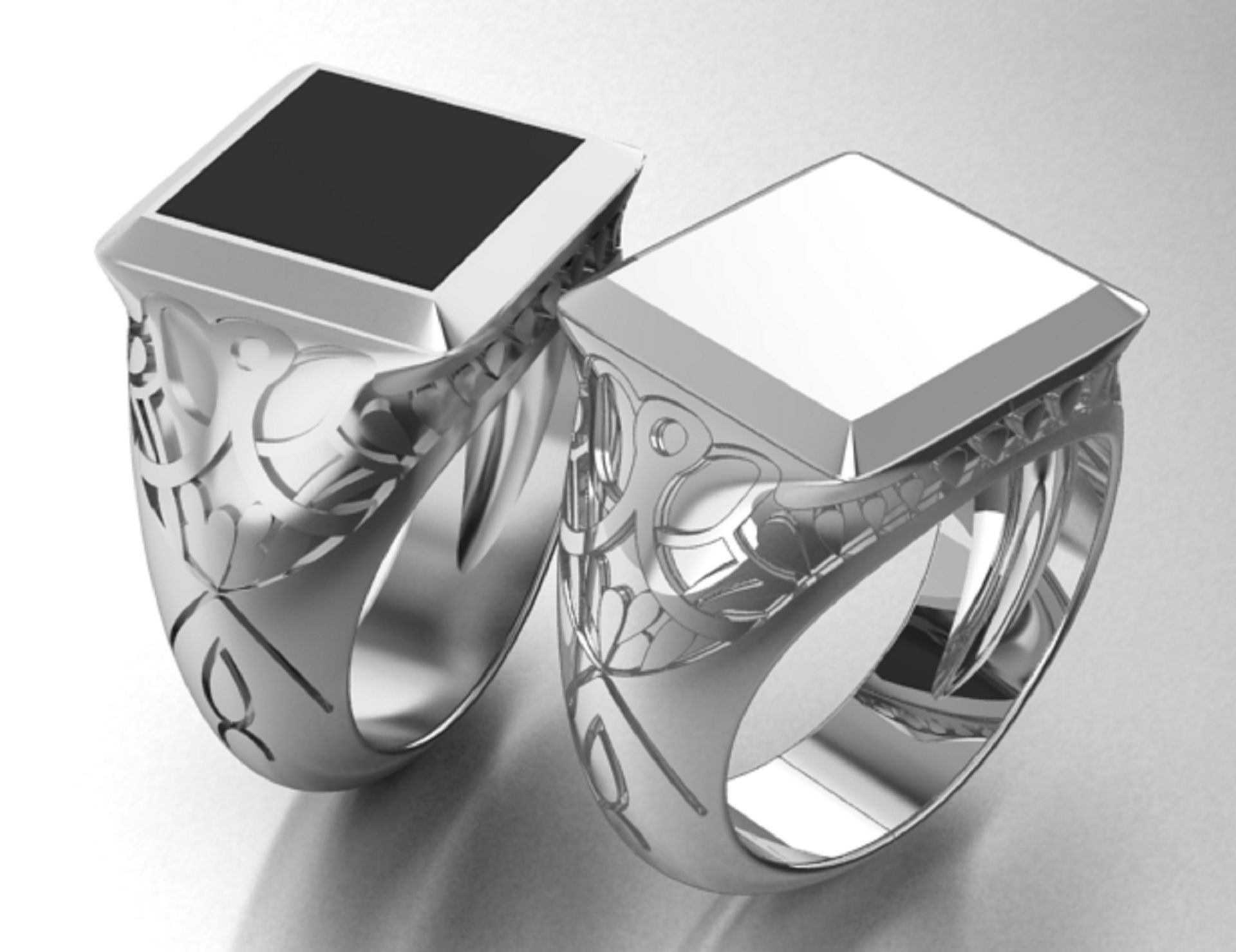 signet mens ring with black onyx two options 3D print model_5