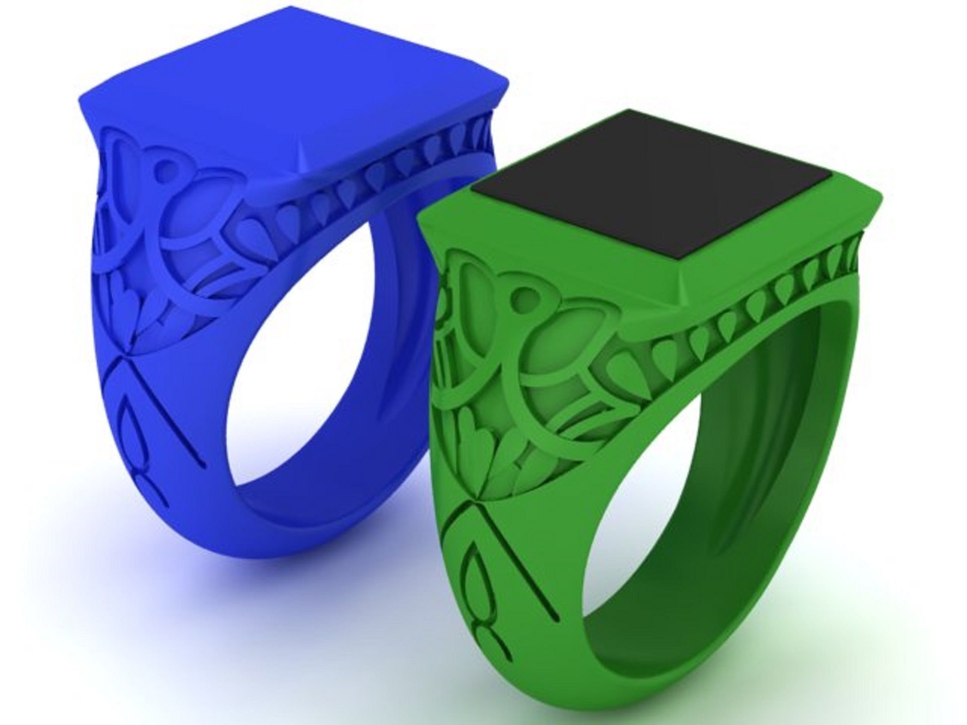 signet mens ring with black onyx two options 3D print model_1