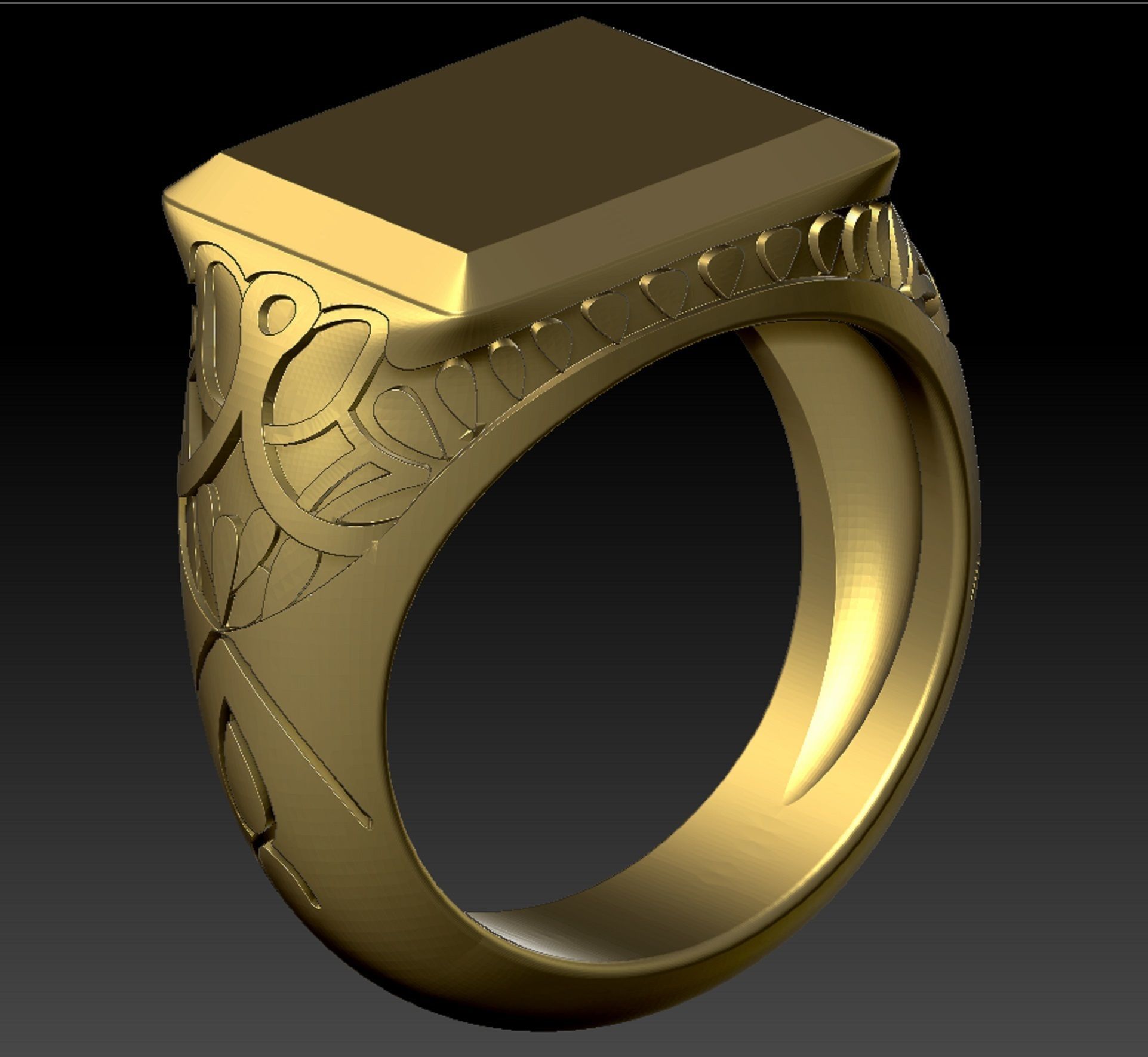 signet mens ring with black onyx two options 3D print model_2