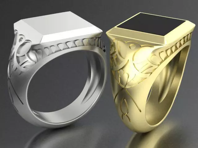 signet mens ring with black onyx two options 3D print model_0