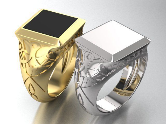 signet mens ring with black onyx two options 3D print model_4