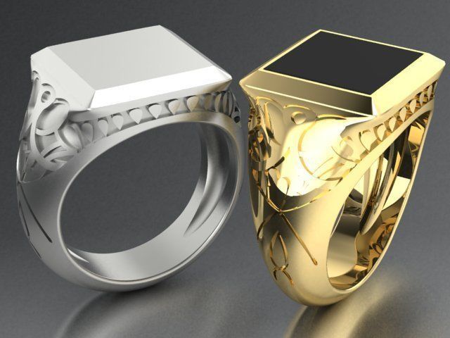 signet mens ring with black onyx two options 3D print model_7