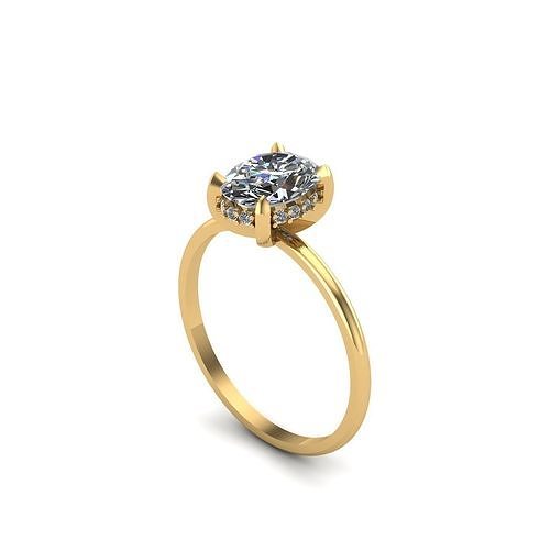 Oval solitaire engagement ring with hidden halo 3D print model