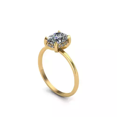 Oval solitaire engagement ring with hidden halo