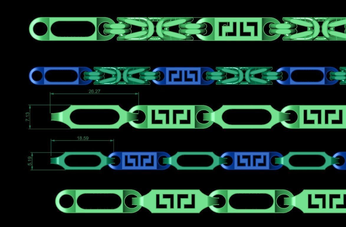 chain or bracelet with a Greek pattern six options 3D print model_3