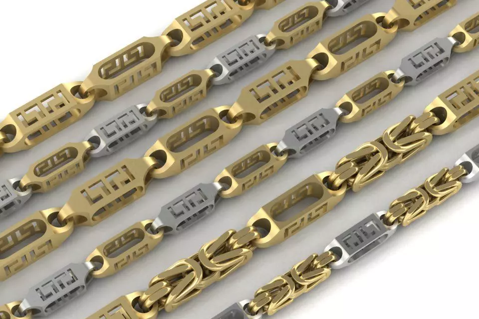 chain or bracelet with a Greek pattern six options 3D print model_0