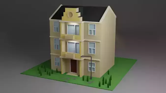 low poly buildings building with stairs and balconies