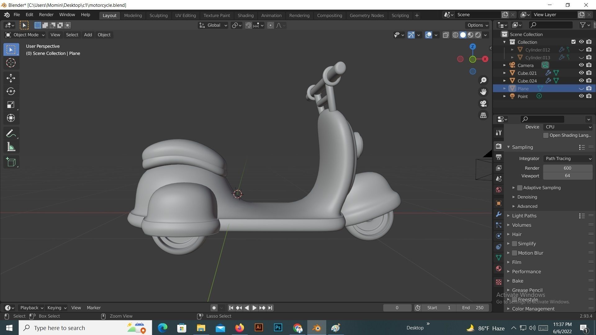 3d low poly motorcycle toy scooter Low-poly 3D model_3