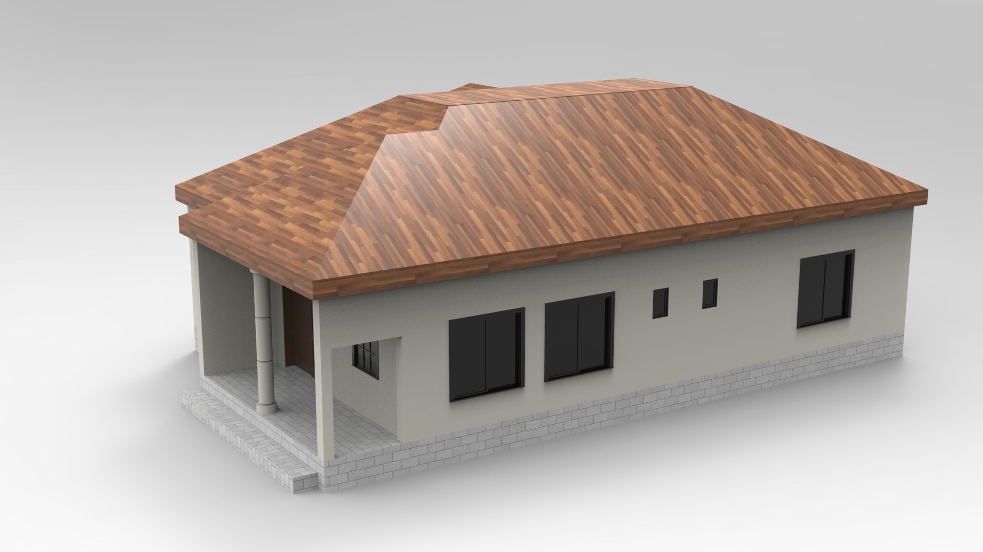 House Design - Single Story - Inclinde Roof 3D model_2