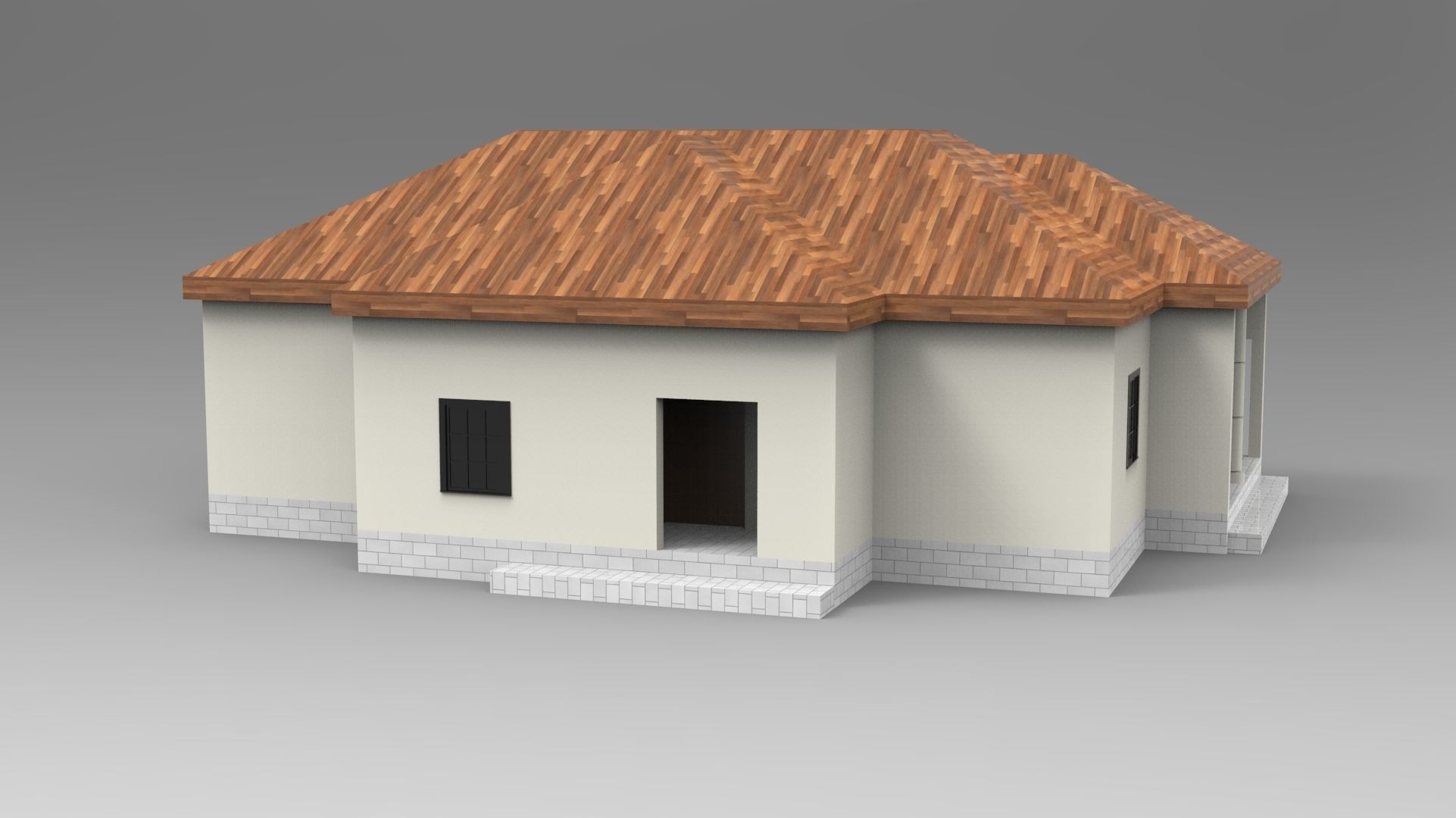 House Design - Single Story - Inclinde Roof 3D model_3