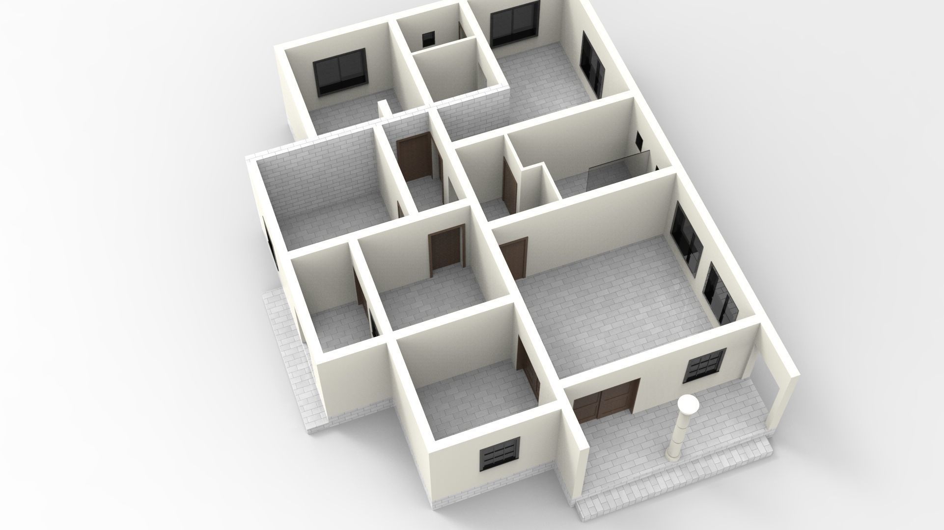 House Design - Single Story - Inclinde Roof 3D model_5