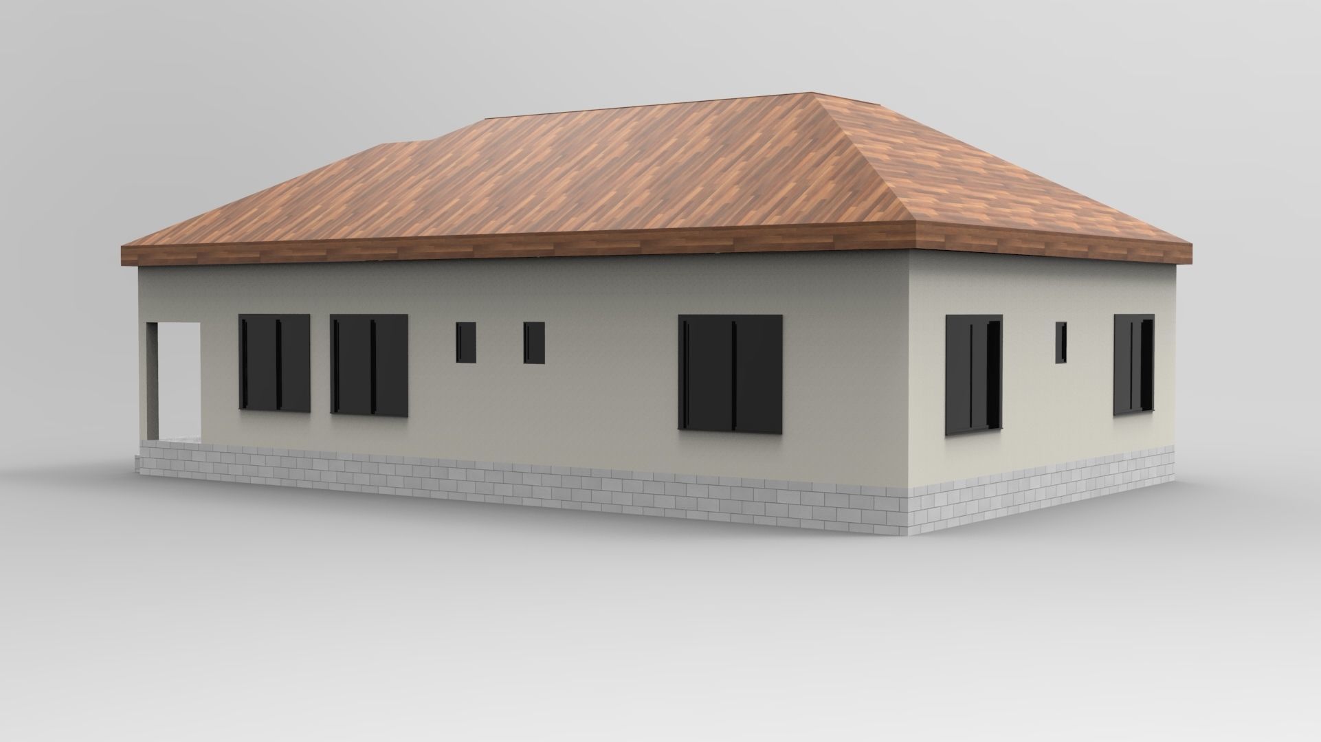 House Design - Single Story - Inclinde Roof 3D model_1