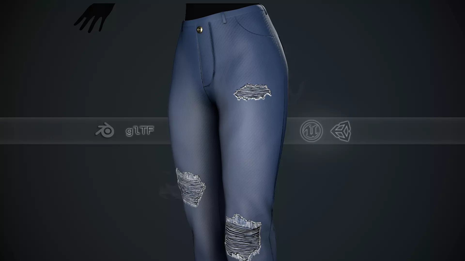 Female Dark Blue Ripped Jeans Pants Style 1 Low-poly 3D model