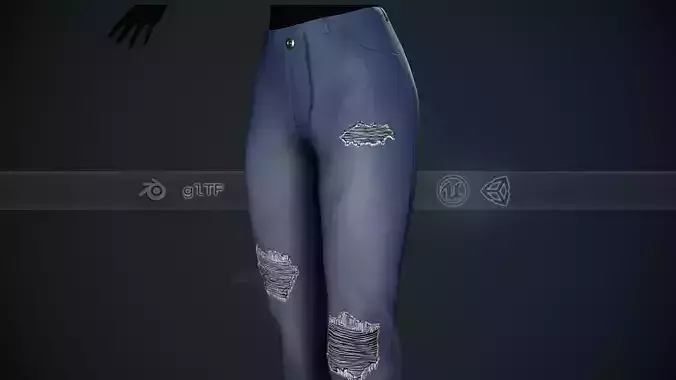 Female Dark Blue Ripped Jeans Pants Style 1