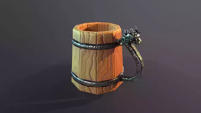 Lowpoly tavern viking beer mug stylized game asset